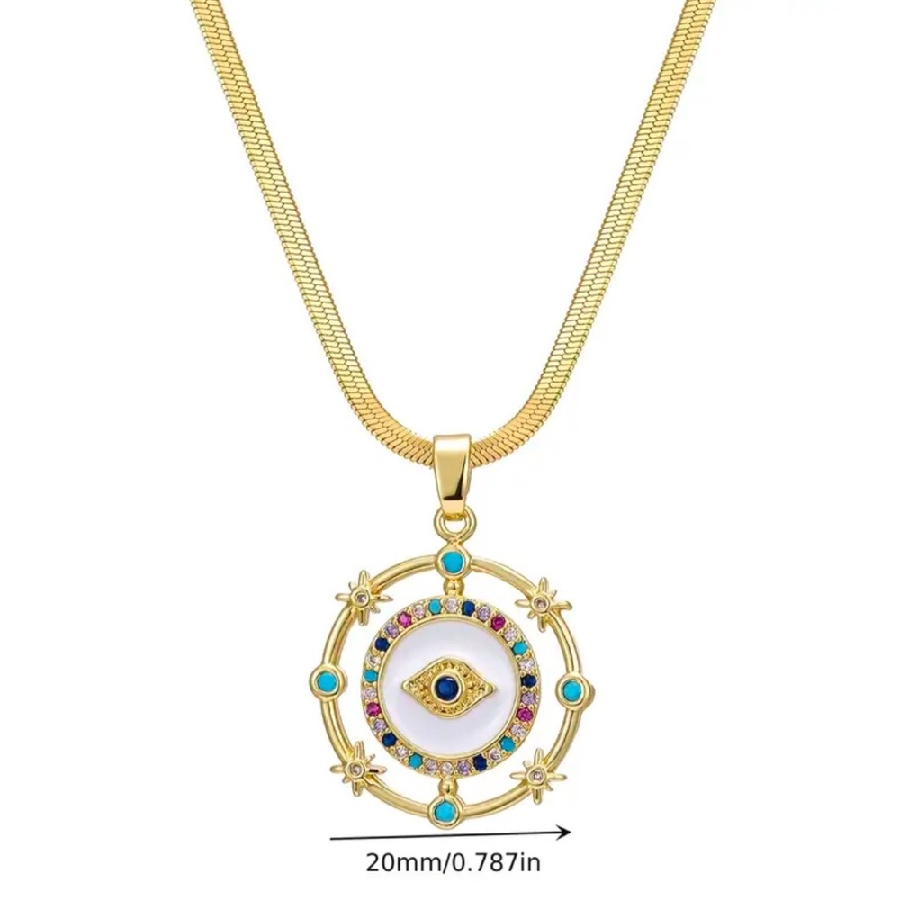 18k Gold- Plated Evil Eye Pendant Necklace with CZ Accents. New. - Picture 8 of 11